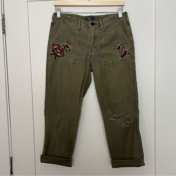 Abercrombie & Fitch Pants - Abercrombie & Fitch Pants Womens Size 27/4 Green Denim Twill Floral Embroidered